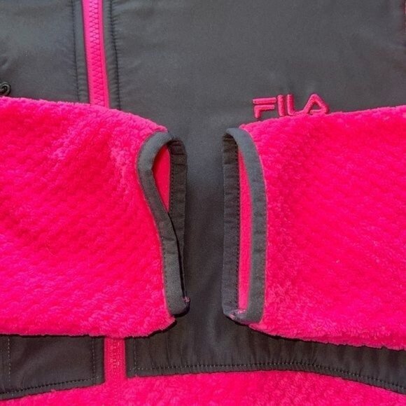 Fila Sport Pink & Black Jacket Womens L Faux Fur Polyester Warm - Picture 3 of 12